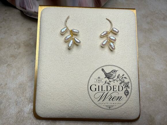 Unbranded Jewelry - Vintage 14K Gold Freshwater Pearl Branch Dangle Earrings Organic Artisan Design